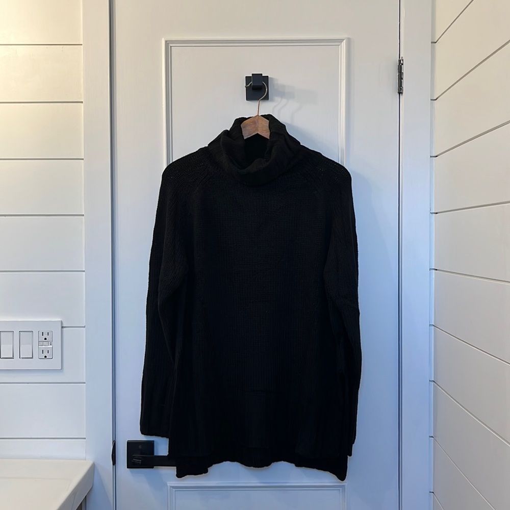Three Bird Nest Black Boho Funnel Neck Knitted Sweater
